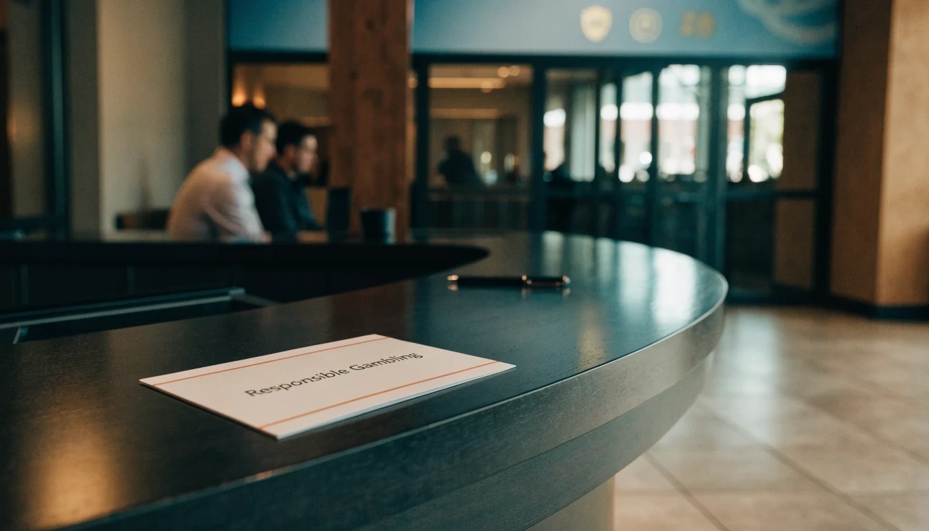 Schweizer Casino-Lobby mit Verantwortungs‑Spiel‑Hinweis